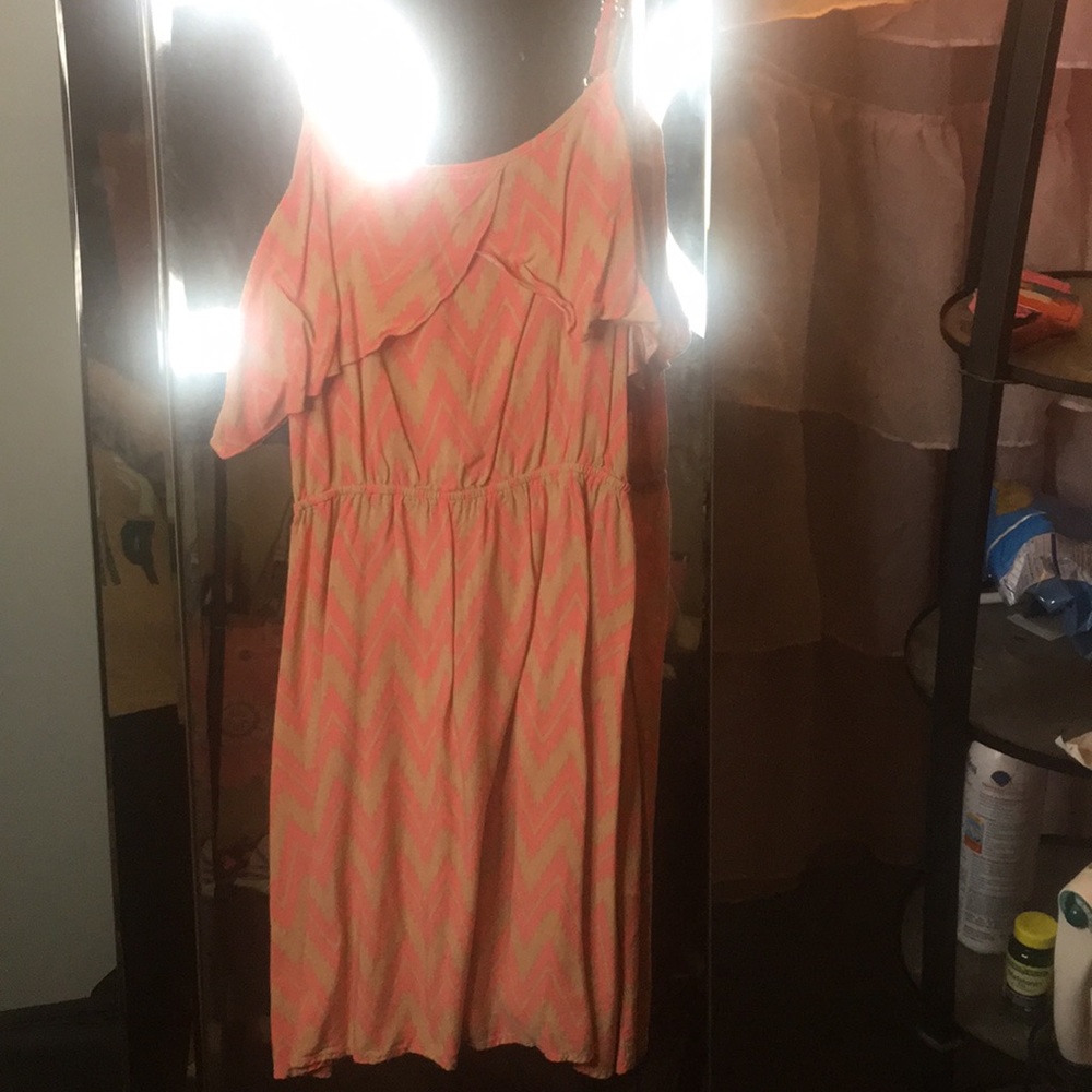 Tan & pink mini dress